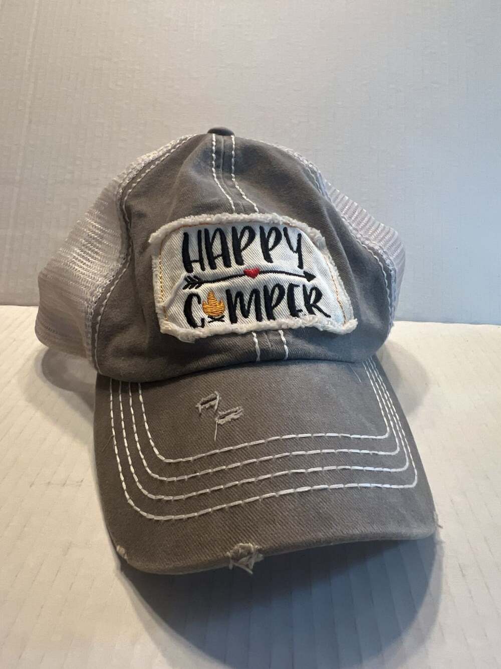 David and Young Happy Camper Distressed Trucker Hat